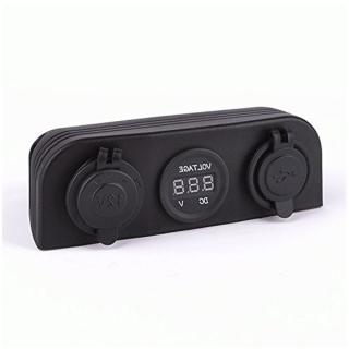 Three Hole Tent Car Digital Voltmeter Power Socket Dual USB 2 Port Cha_1